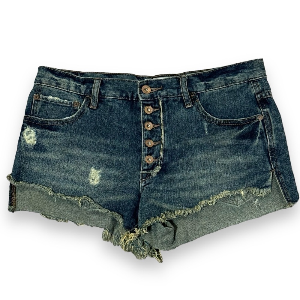 FREE PEOPLE 5 Button Fly Frayed Distressed Raw hem Denim Shorts 27 - Picture 2 of 8